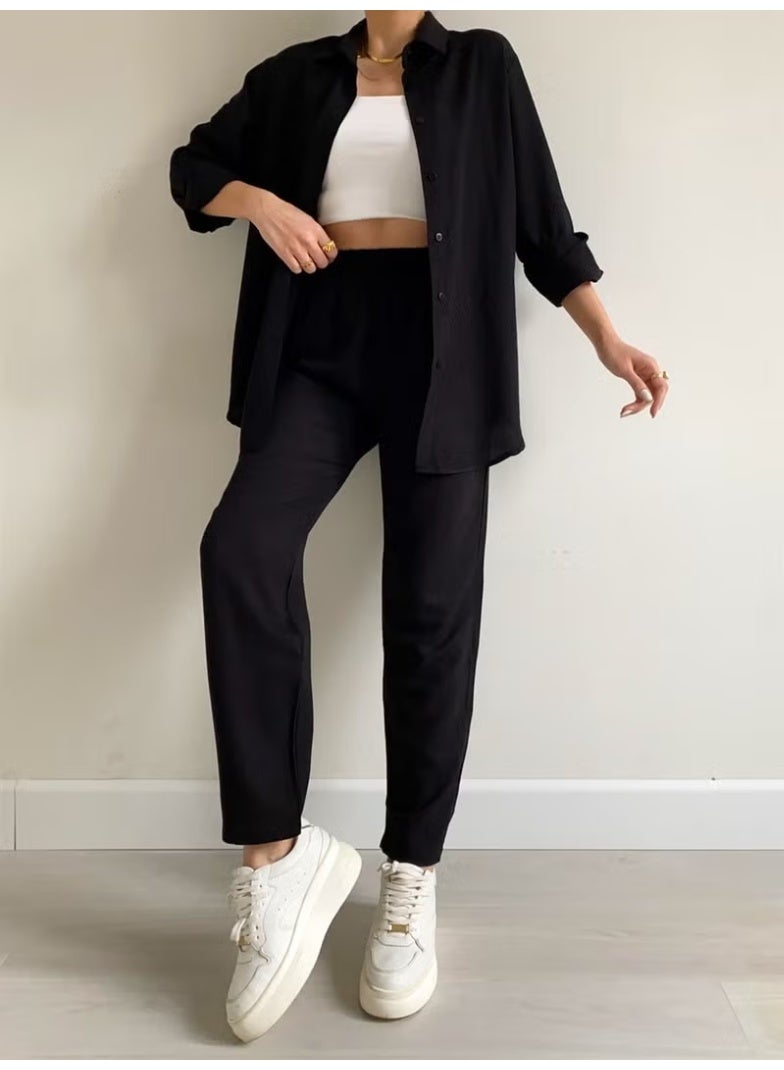 Barbora Linen Casual Two Piece Suit Pants Shirt LN21SIYAH14 - Image 4